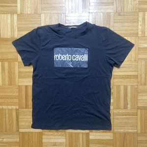 Roberto Cavalli Black Marble Logo T-Shirt Sz XXL FITS LARGE Short Sleeve